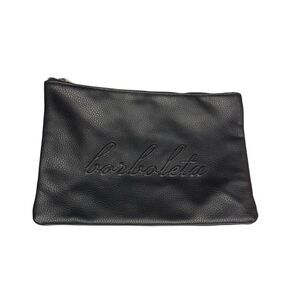 New Borboleta Black Pebbled Travel Make Up Bag Silver Tone Zipper Faux Leather